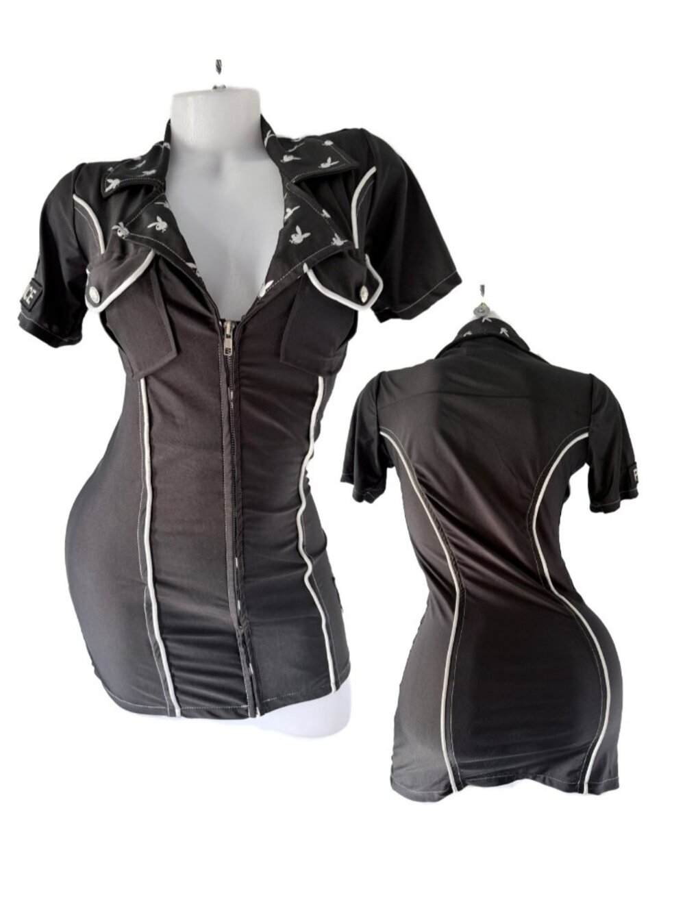 Y2K Playboy Bunny Cop Cosplay Dress Sexy Police Costume Size XS/S